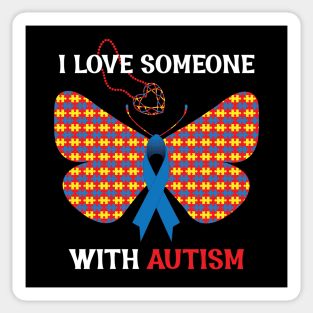 I Love Someone With Autism Puzzle Butterfly Ribbon Heart Sticker